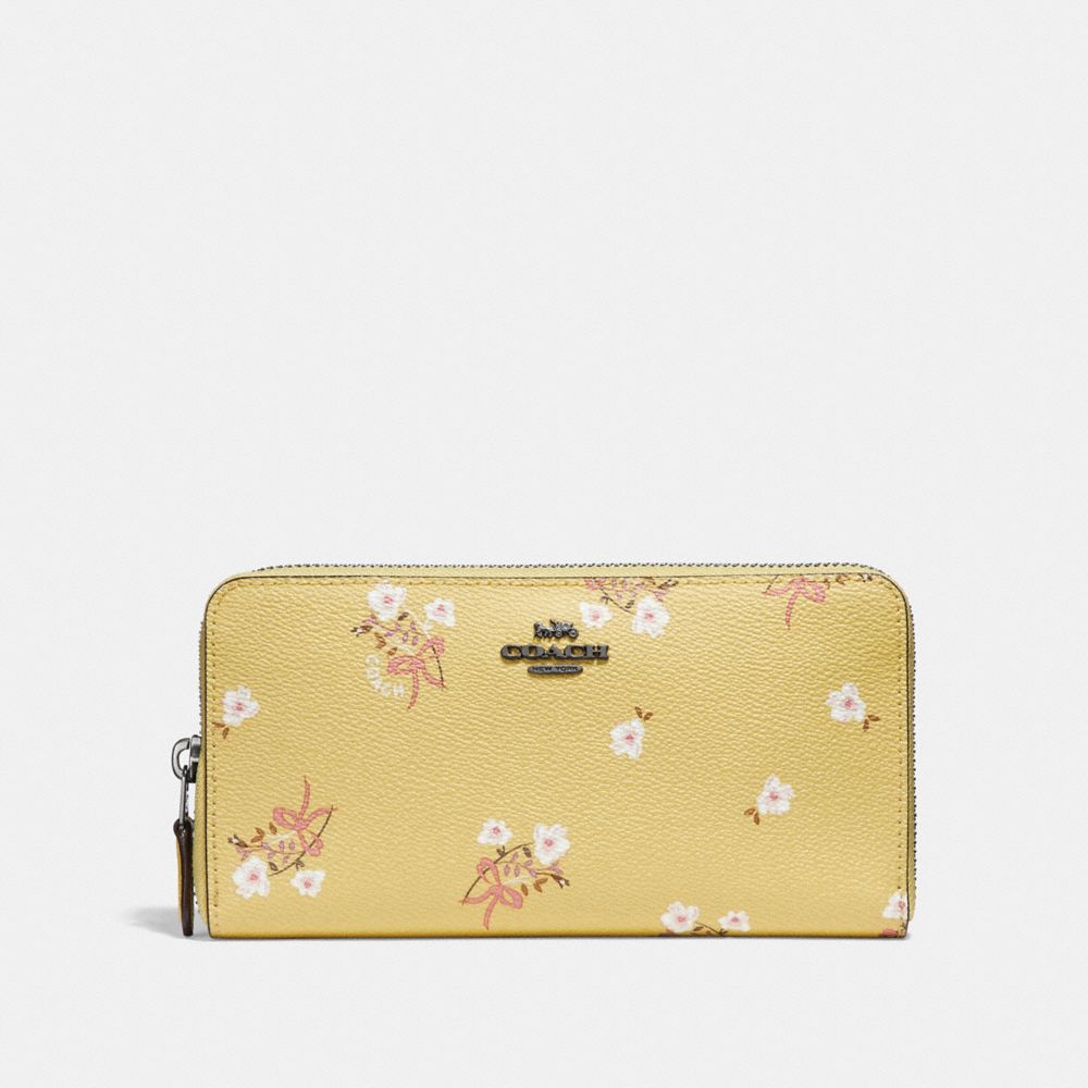 COACH F29969 Accordion Zip Wallet With Floral Bow Print SUNFLOWER FLORAL BOW/DARK GUNMETAL