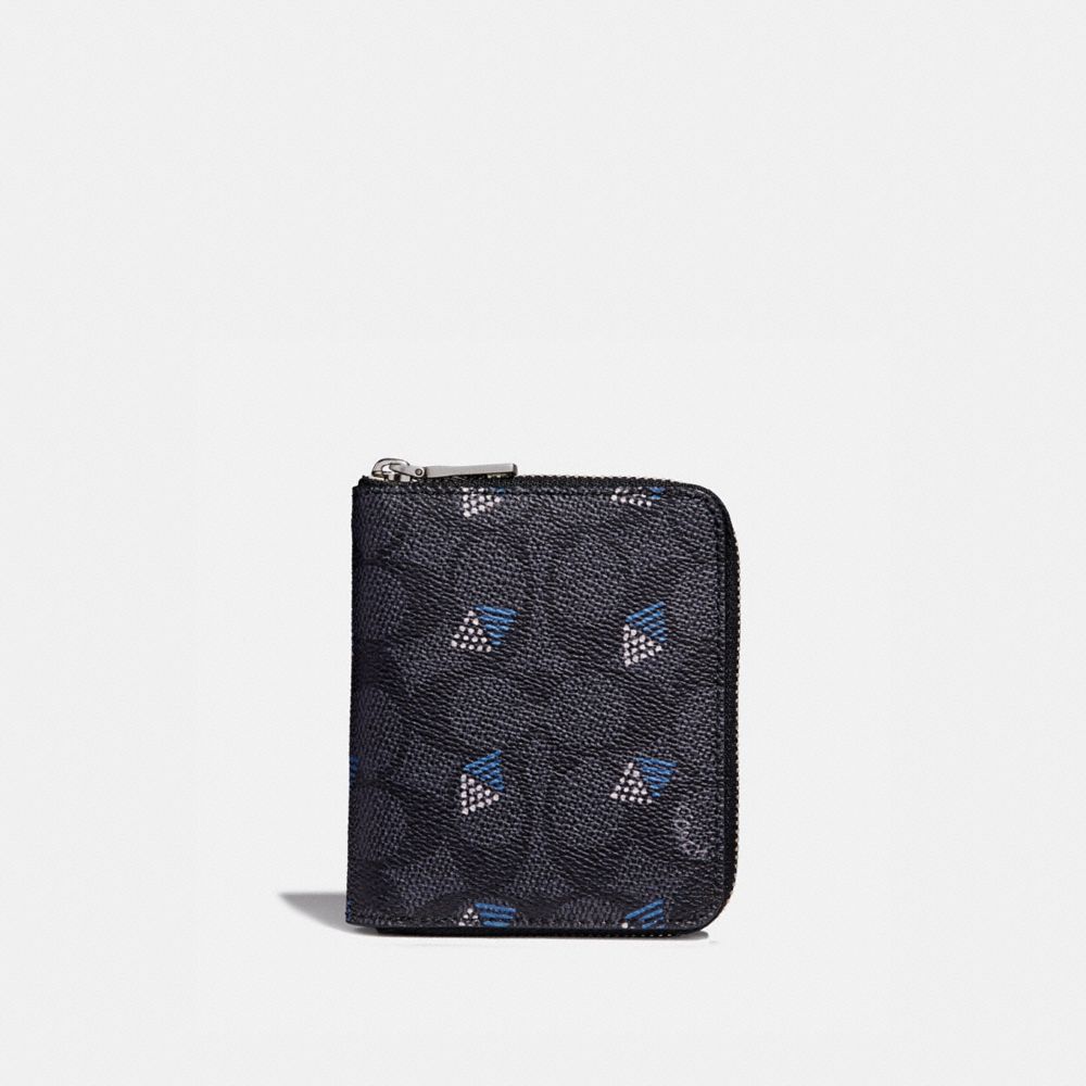 COACH F29970 Small Zip Around Wallet In Signature Canvas With Dot Diamond Print CHARCOAL