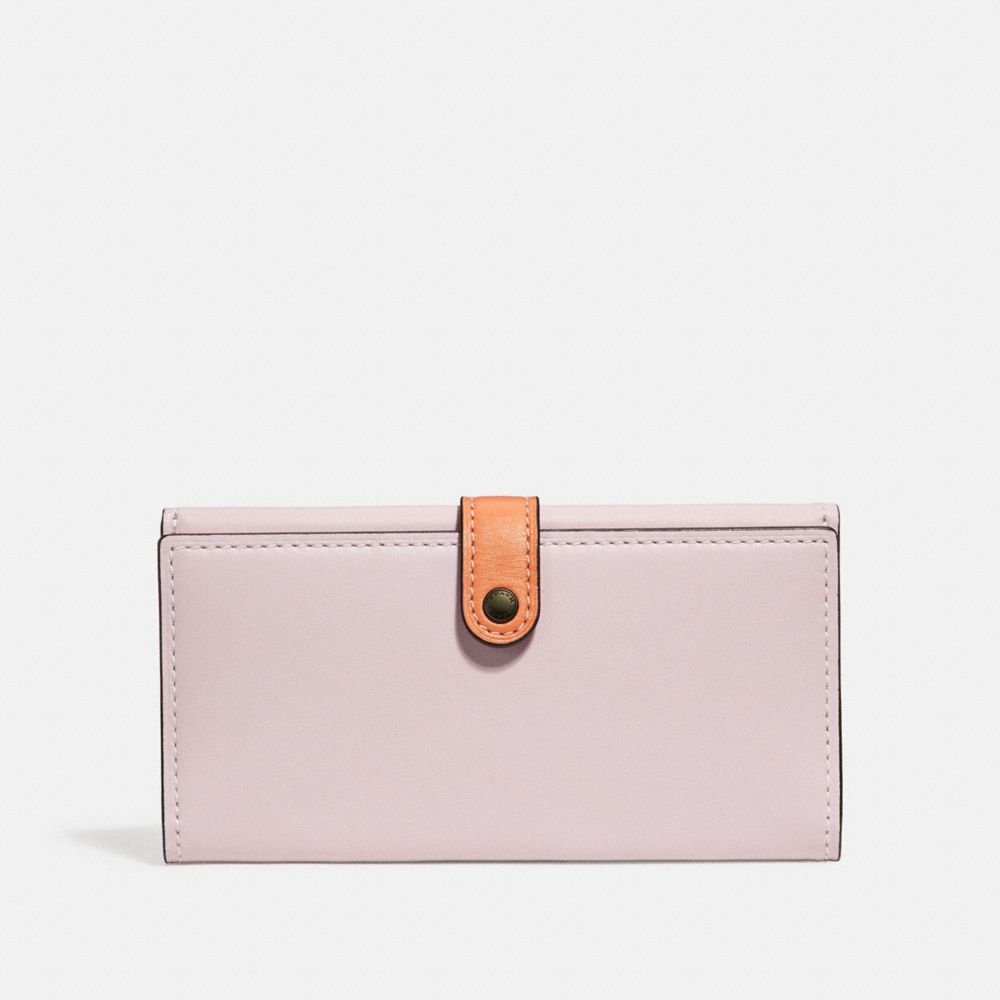 COACH F29978 - SLIM TRIFOLD WALLET IN COLORBLOCK ICE PINK MULTI/BLACK COPPER