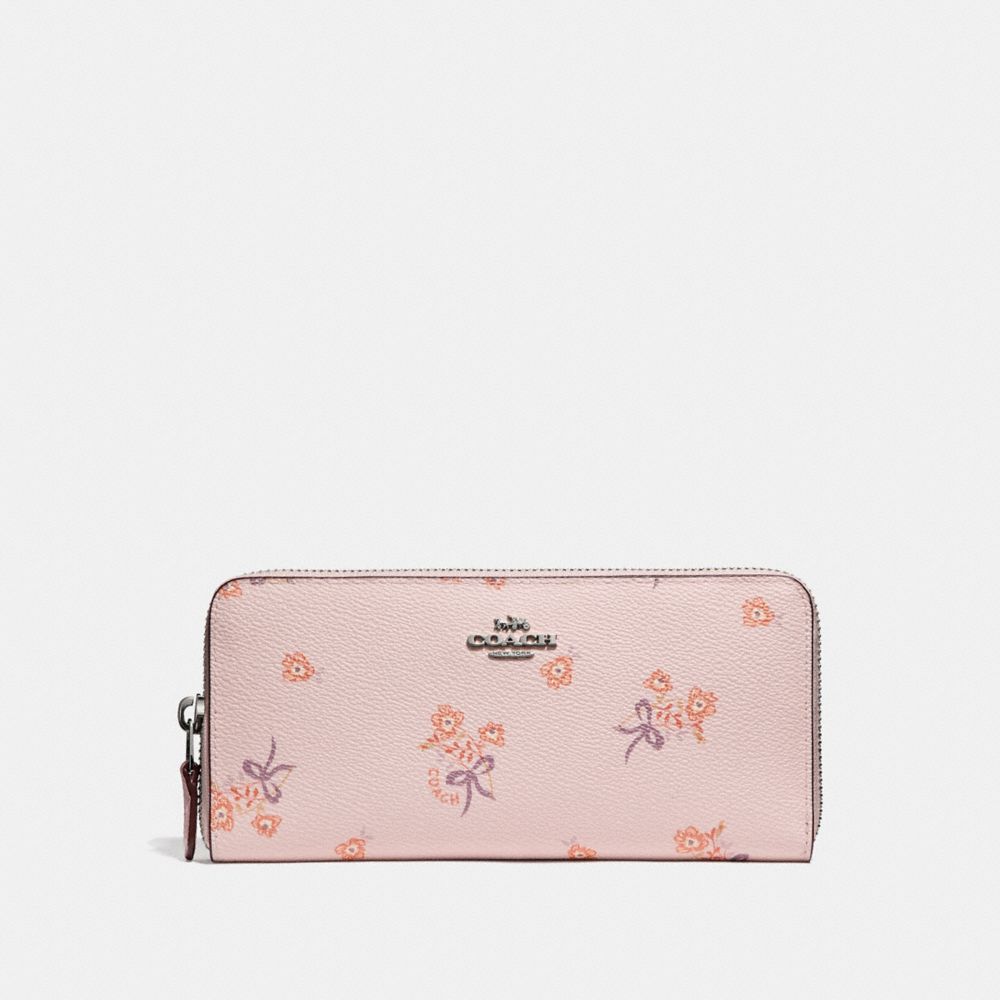 COACH SLIM ACCORDION ZIP WALLET WITH FLORAL BOW PRINT - ICE PINK FLORAL BOW/SILVER - F29993