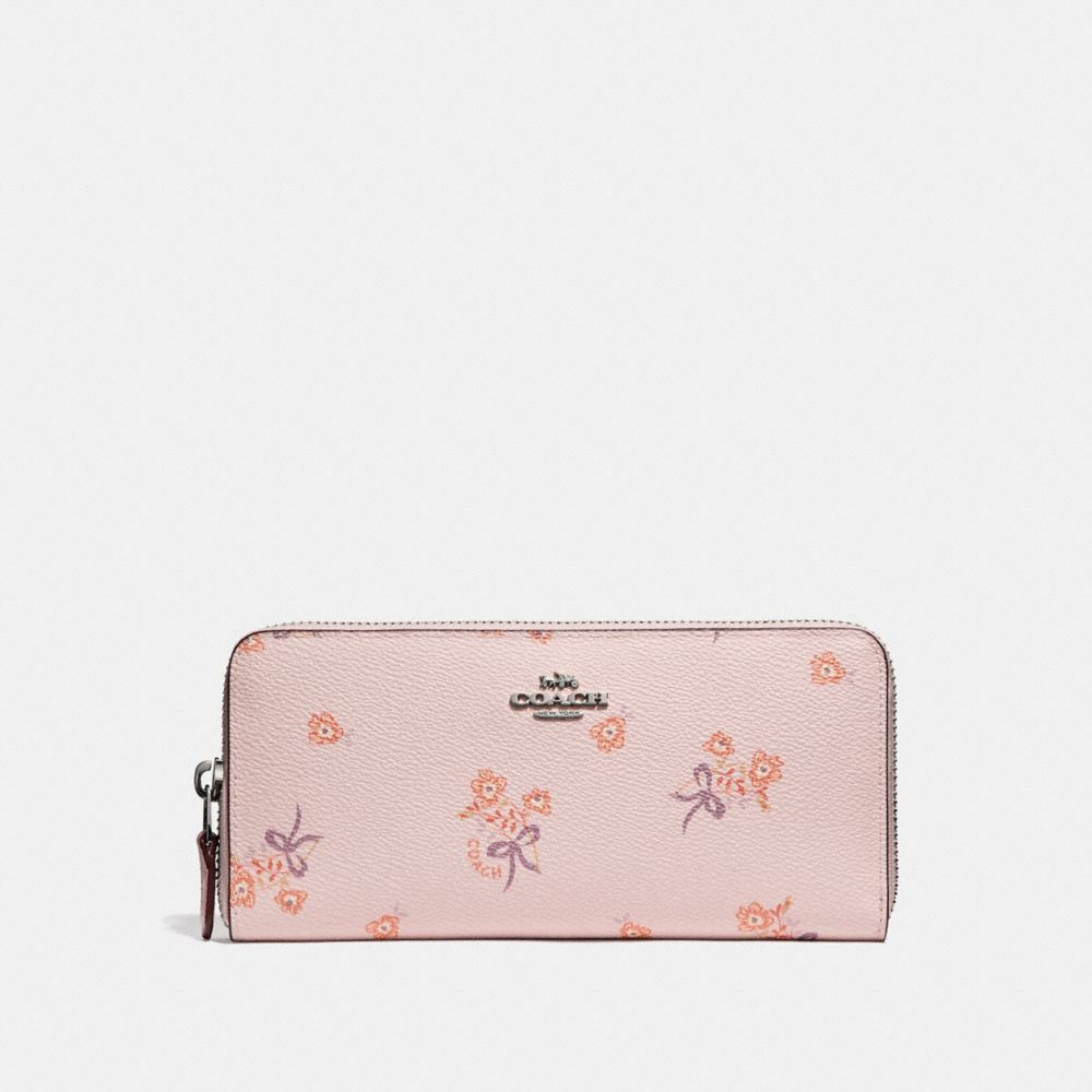 COACH F29993 SLIM ACCORDION ZIP WALLET WITH FLORAL BOW PRINT ICE PINK FLORAL BOW/SILVER