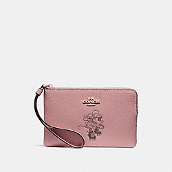 CORNER ZIP WRISTLET WITH MINNIE MOUSE MOTIF - COACH f30004 - Vintage Pink/LIGHT GOLD