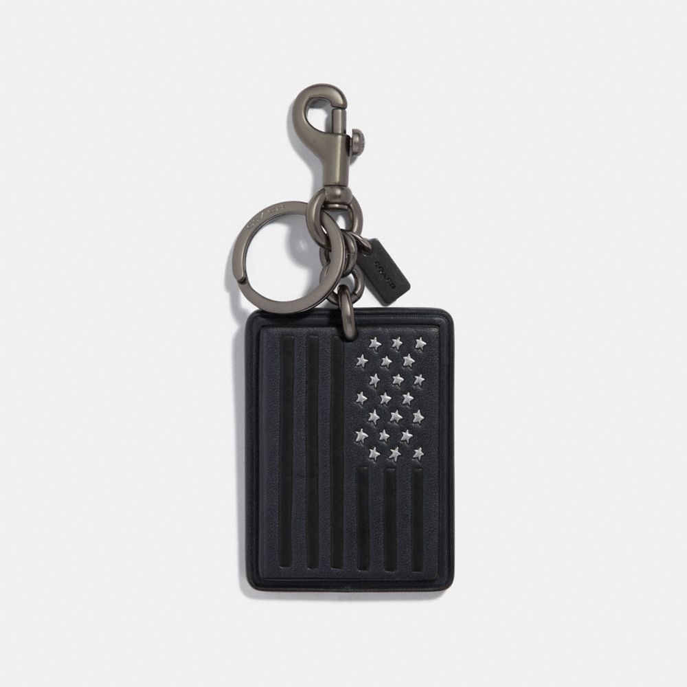 FLAG BAG CHARM - f30015 - ANTIQUE NICKEL/BLACK MULTI