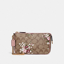 LARGE WRISTLET 19 IN SIGNATURE CANVAS WITH FLORAL BUNDLE PRINT - COACH f30025 - khaki/multi/imitation gold