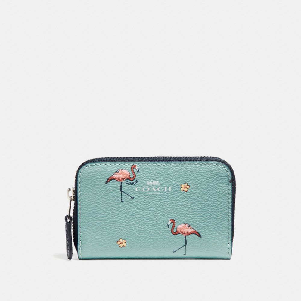 COACH f30046 ZIP AROUND COIN CASE WITH FLAMINGO PRINT SVNGV