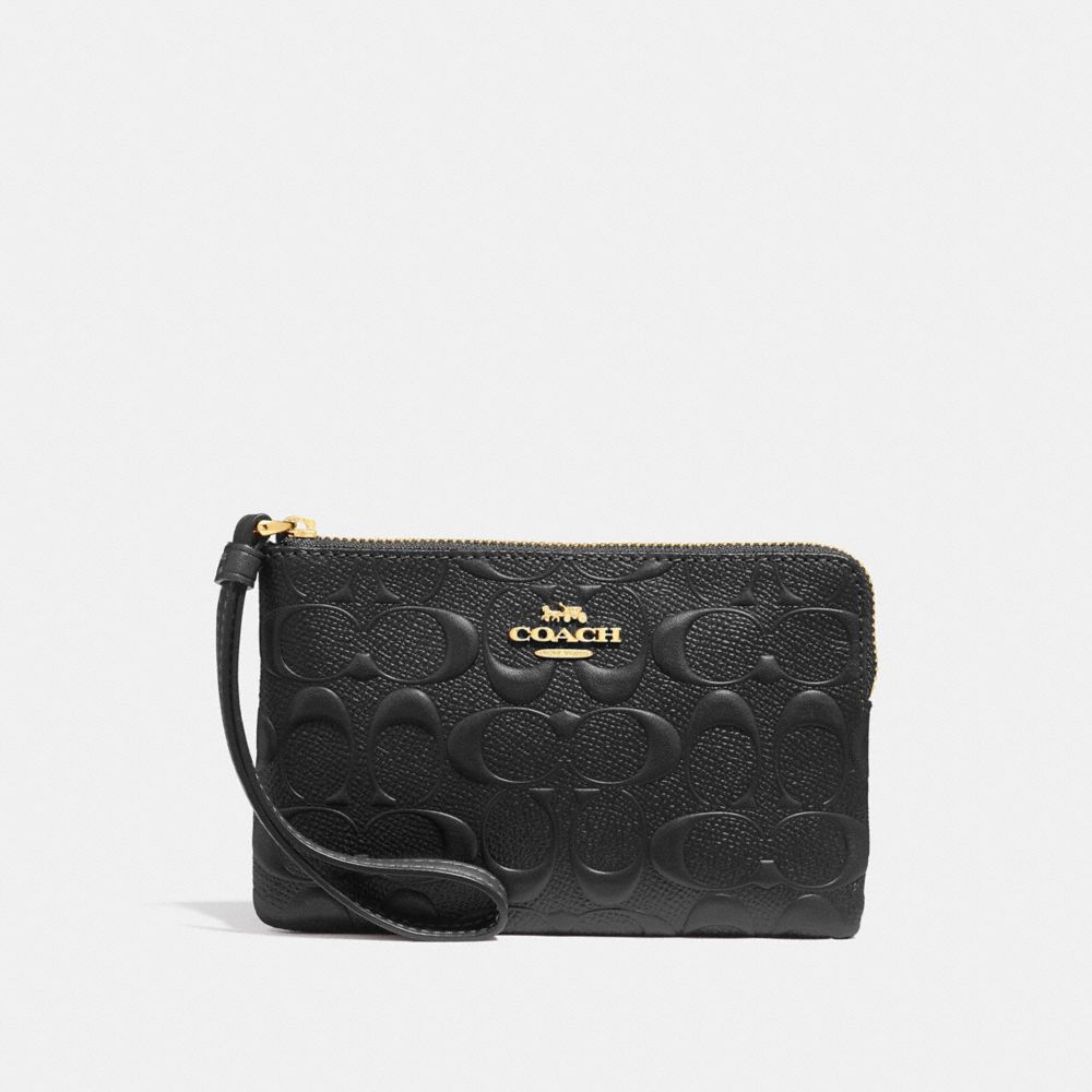 CORNER ZIP WRISTLET IN SIGNATURE LEATHER - BLACK/LIGHT GOLD - COACH F30049