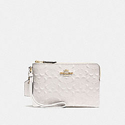 CORNER ZIP WRISTLET IN SIGNATURE LEATHER - COACH f30049 - CHALK/IMITATION GOLD