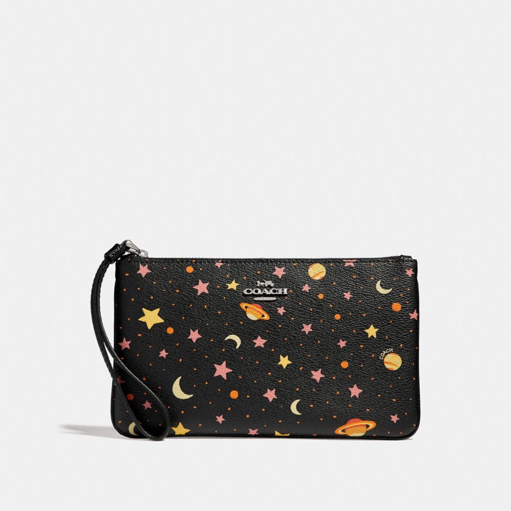 COACH f30058 LARGE WRISTLET WITH CONSTELLATION PRINT BLACK/MULTI/SILVER