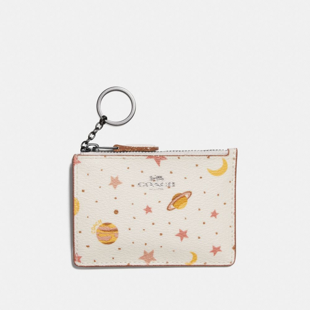 COACH f30059 MINI SKINNY ID CASE WITH CONSTELLATION PRINT Chalk Multi/BLACK ANTIQUE NICKEL