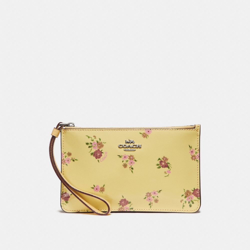 SMALL WRISTLET WITH DAISY BUNDLE PRINT AND BOW ZIP PULL - f30079 - vanilla multi/silver