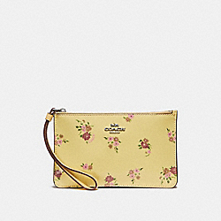 SMALL WRISTLET WITH DAISY BUNDLE PRINT AND BOW ZIP PULL - COACH f30079 - vanilla multi/silver