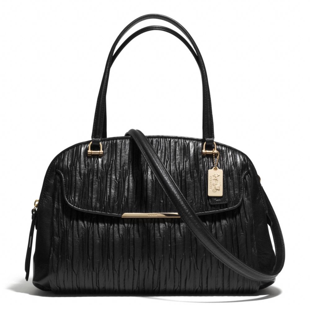 MADISON GATHERED LEATHER GEORGIE SATCHEL - LIGHT GOLD/BLACK - COACH F30084