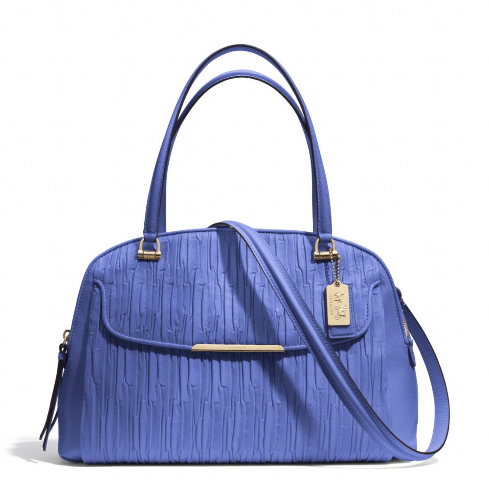 MADISON GATHERED LEATHER GEORGIE SATCHEL - f30084 - LIGHT GOLD/PORCELAIN BLUE