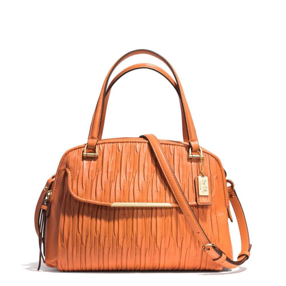 MADISON GATHERED LEATHER SMALL GEORGIE SATCHEL - f30086 - LIGHT GOLD/BRIGHT MANDARIN