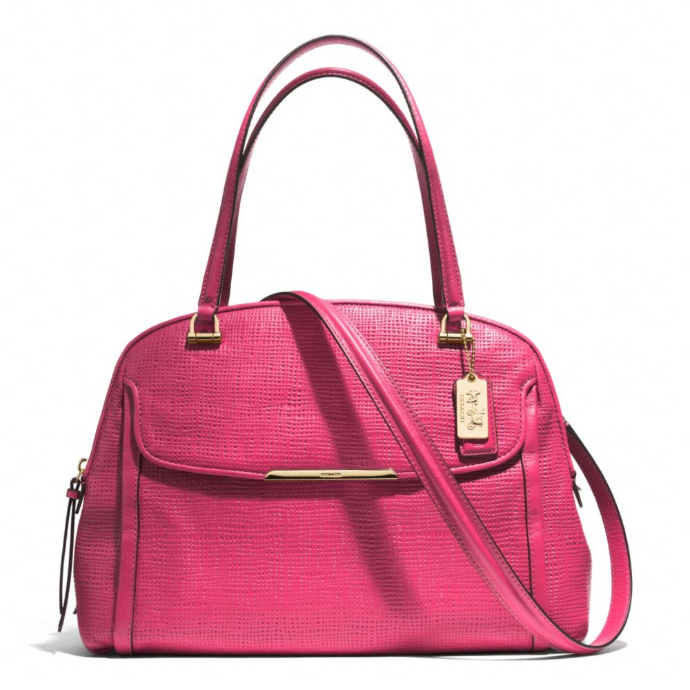 COACH MADISON EMBOSSED LEATHER GEORGIE SATCHEL - LIGHT GOLD/PINK RUBY - F30092