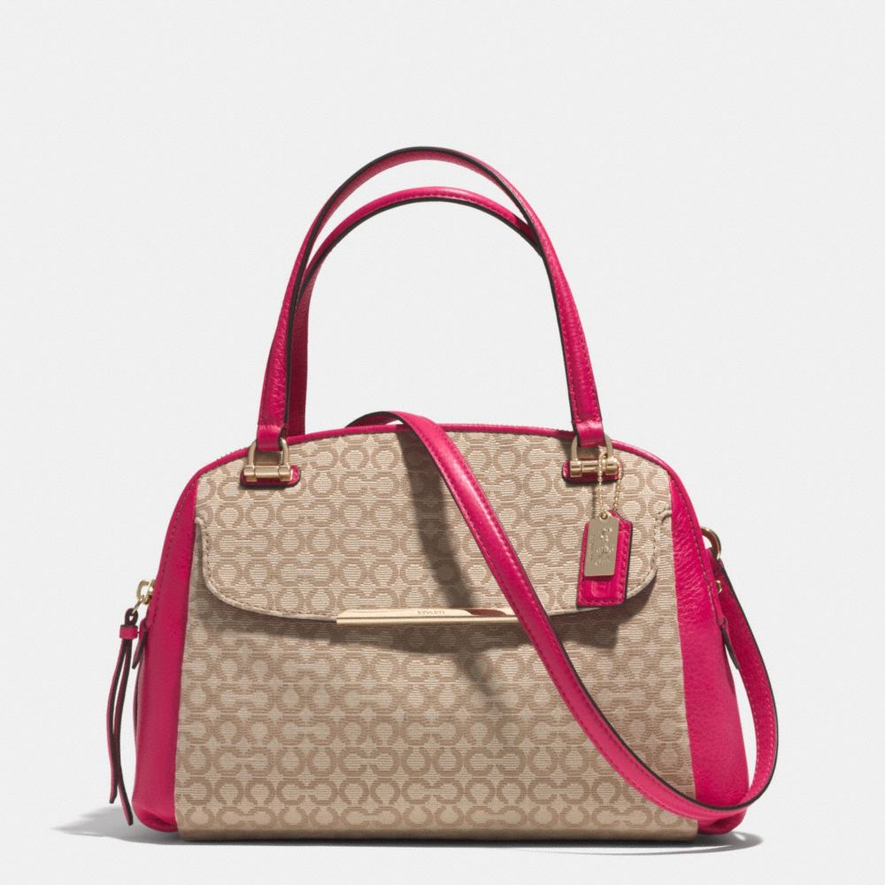 MADISON  OP ART NEEDLEPOINT FABRIC SMALL GEORGIE SATCHEL - f30093 - LIGHT GOLD/KHAKI/PINK RUBY