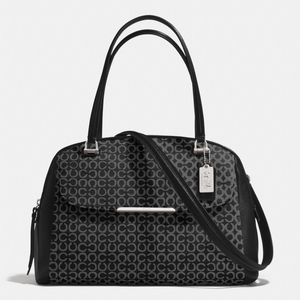 COACH F30094 Madison Art Needlepoint Fabric Georgie Satchel SILVER/BLACK