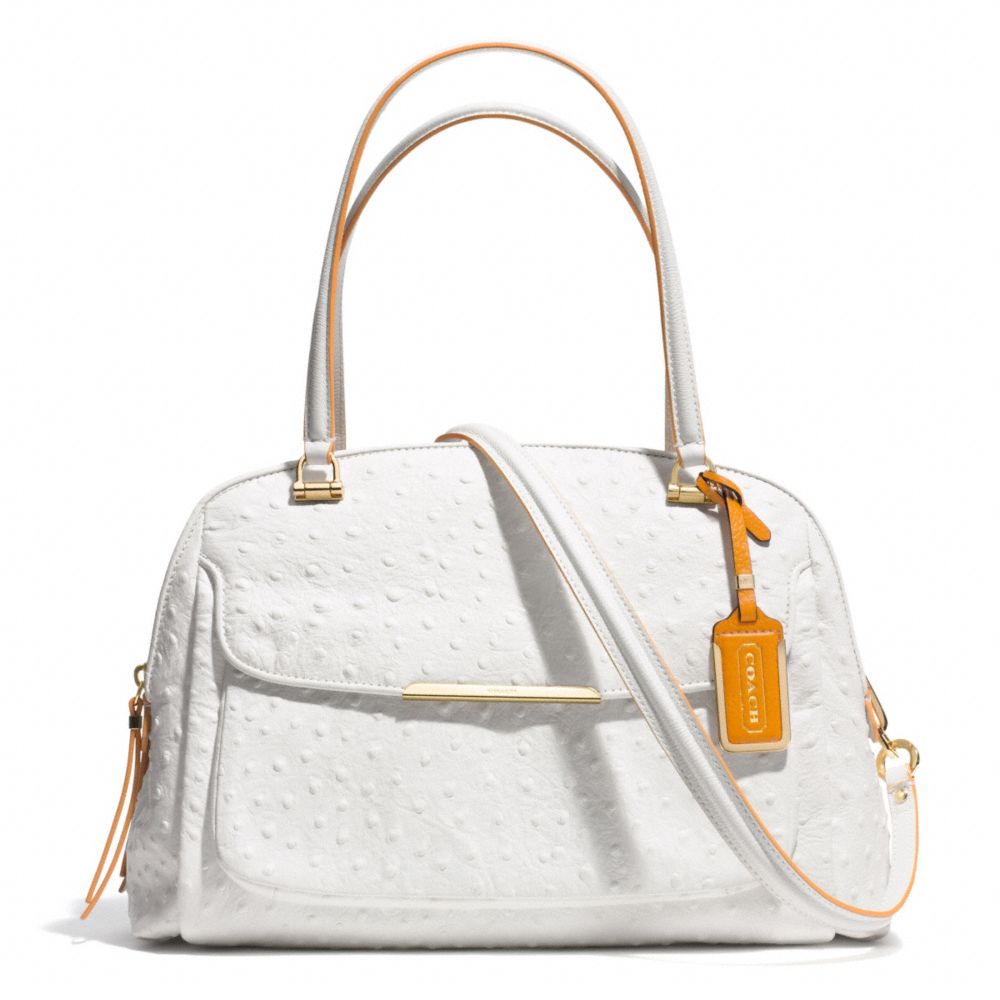 COACH F30113 Madison Ostrich Embossed Edgepaint Leather Georgie Satchel LIGHT GOLD/WHITE/ORANGE