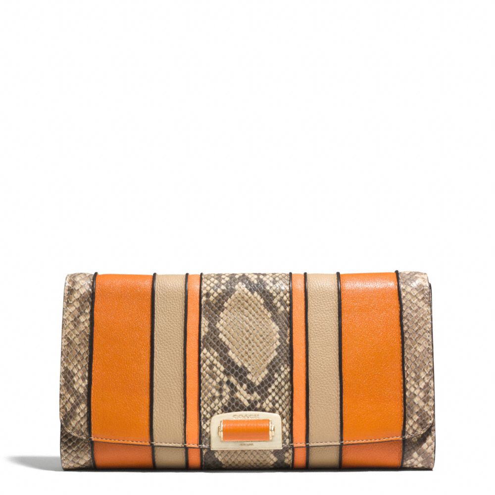 MADISON EXOTIC STRIPE LEATHER PINNACLE CLUTCH - f30117 - LIGHT GOLD/NATURAL MULTI