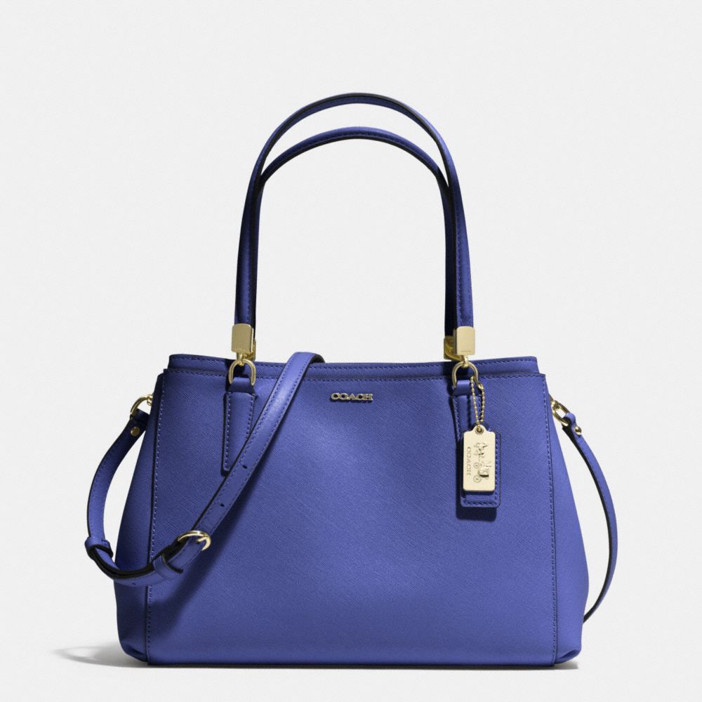 COACH F30128 Madison Saffiano Leather Small Christie Carryall LIGHT GOLD/LACQUER BLUE