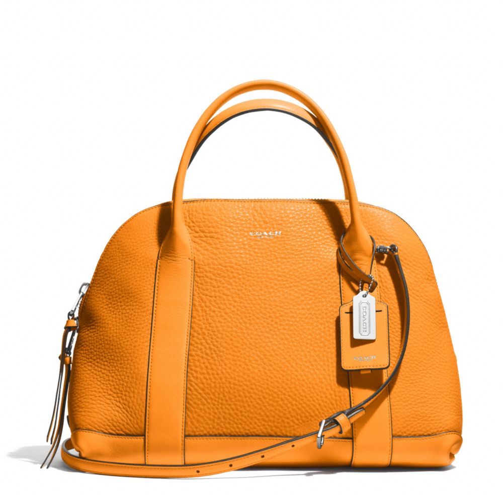 COACH f30144 BLEECKER PRESTON SATCHEL IN PEBBLE LEATHER  SILVER/BRIGHT MANDARIN