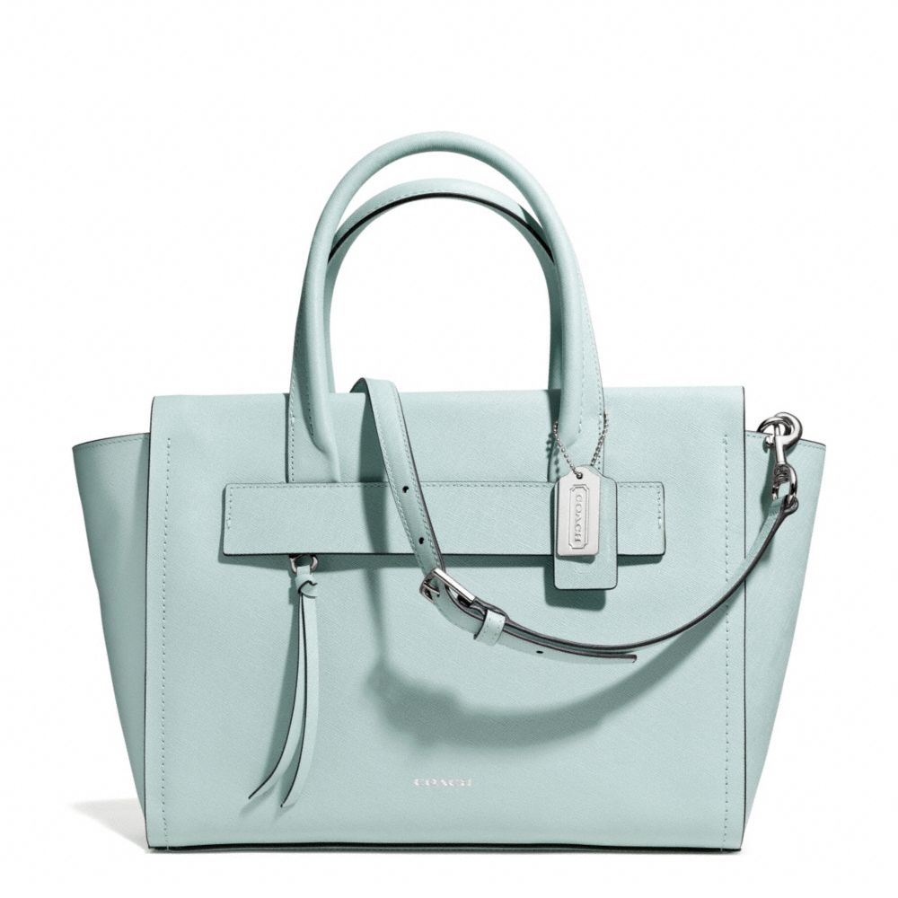 BLEECKER RILEY CARRYALL IN SAFFIANO LEATHER - SILVER/DUCK EGG BLUE - COACH F30149
