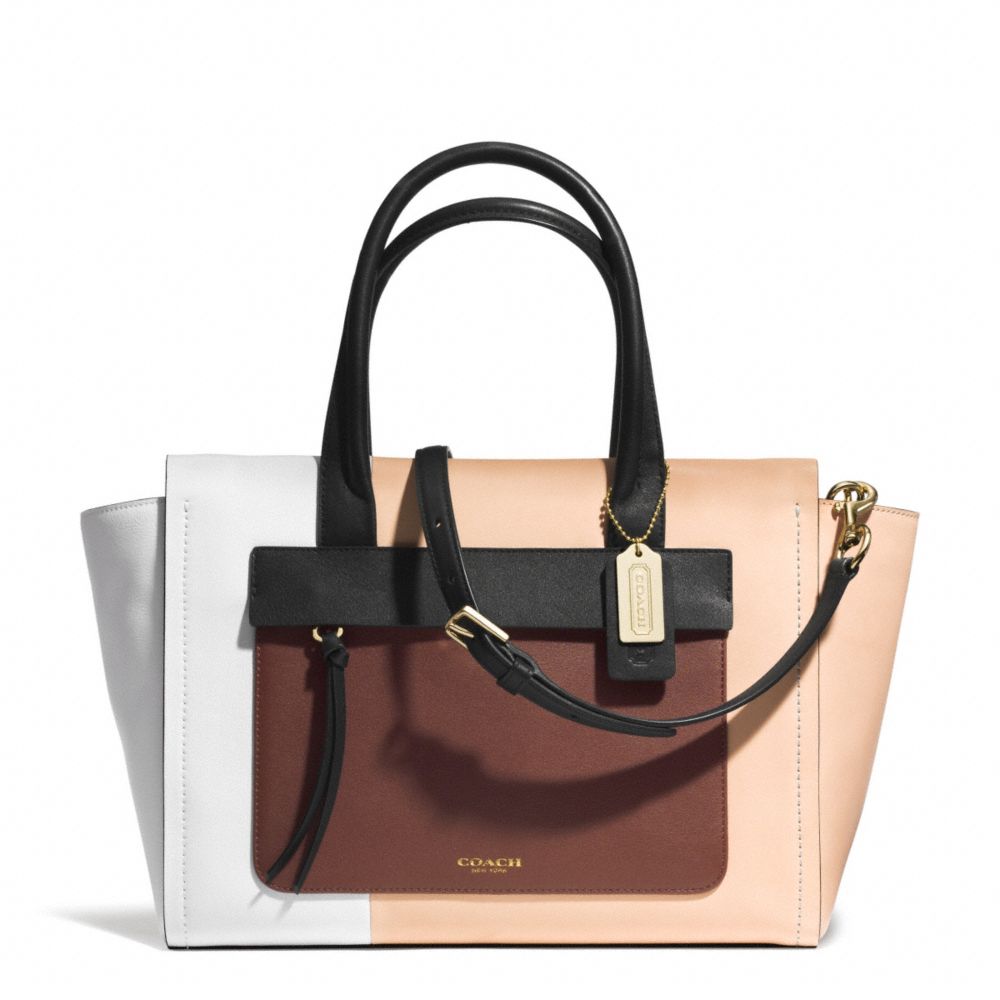 BLEECKER COLORBLOCK LEATHER RILEY CARRYALL - f30150 - GD/CHESTNUT