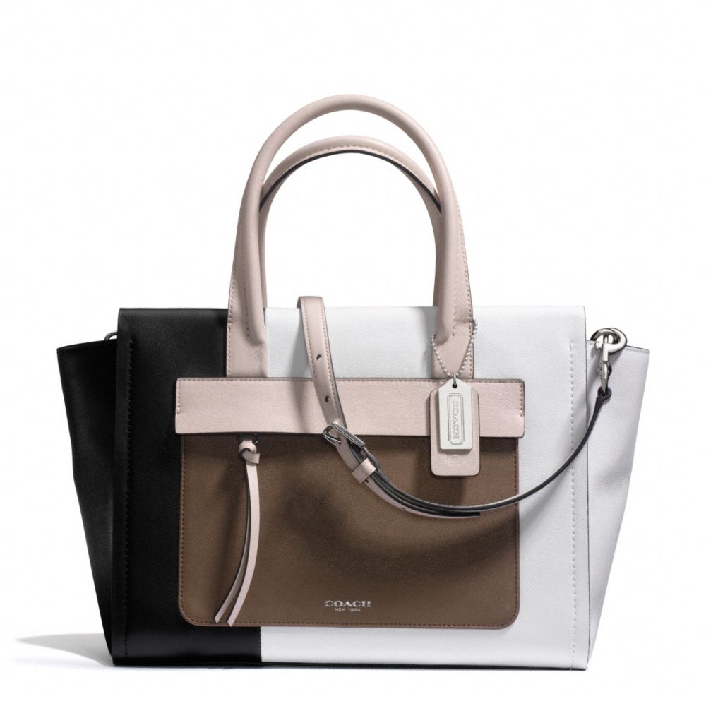 COACH BLEECKER COLORBLOCK LEATHER RILEY CARRYALL -  SILVER/BLACK GREY MULTICOLOR - f30150