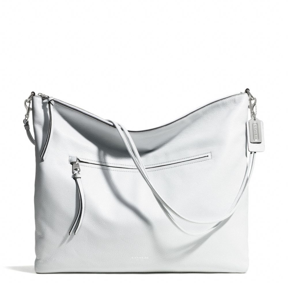 COACH F30156 Bleecker Pebble Leather Large Daily Shoulder Bag SILVER/WHITE