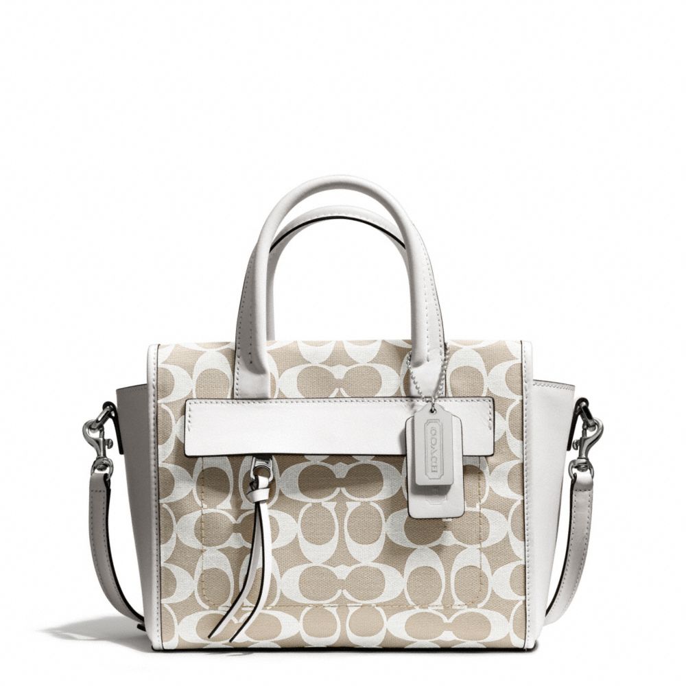 COACH BLEECKER PRINTED SIGNATURE MINI RILEY CARRYALL - SILVER/IVORY NEW KHAKI/WHITE - F30168