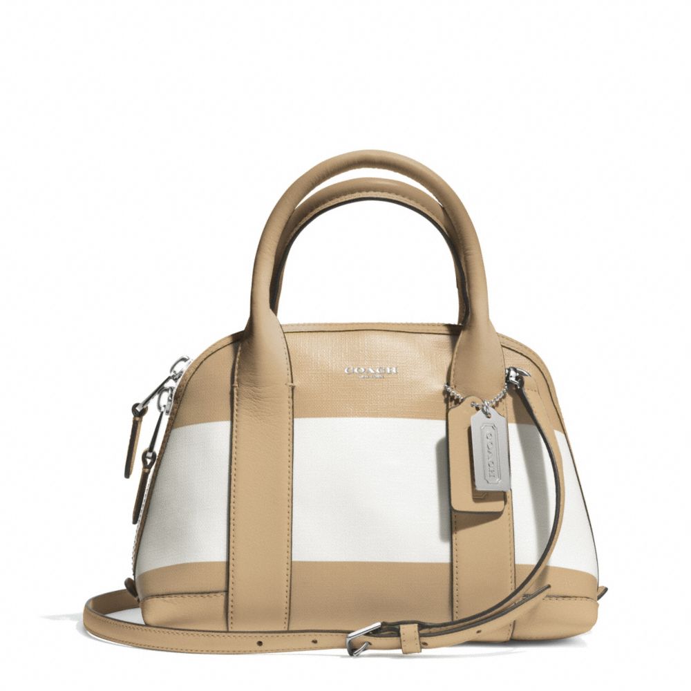 COACH BLEECKER STRIPED COATED CANVAS MINI PRESTON SATCHEL - SILVER/TAN WHITE - F30172