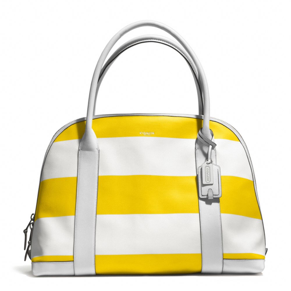 COACH F30173 BLEECKER STRIPED COATED CANVAS LARGE PRESTON SATCHEL SILVER/SUNGLOW-WHITE