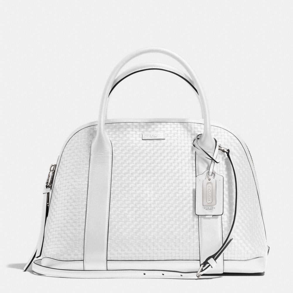 COACH f30177 BLEECKER  WOVEN LEATHER PRESTON SATCHEL SILVER/WHITE