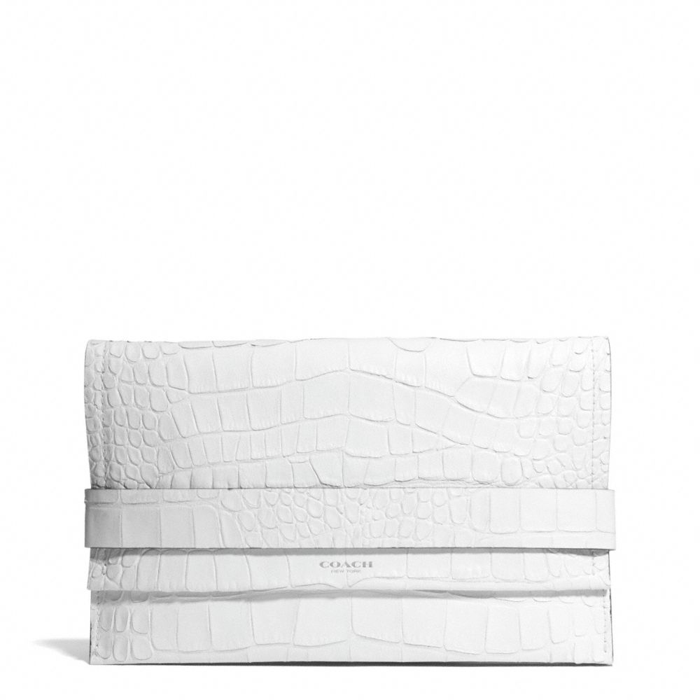 BLEECKER MATTE CROC EMBOSSED LEATHER  PINNACLE CLUTCH - SILVER/GREY - COACH F30179