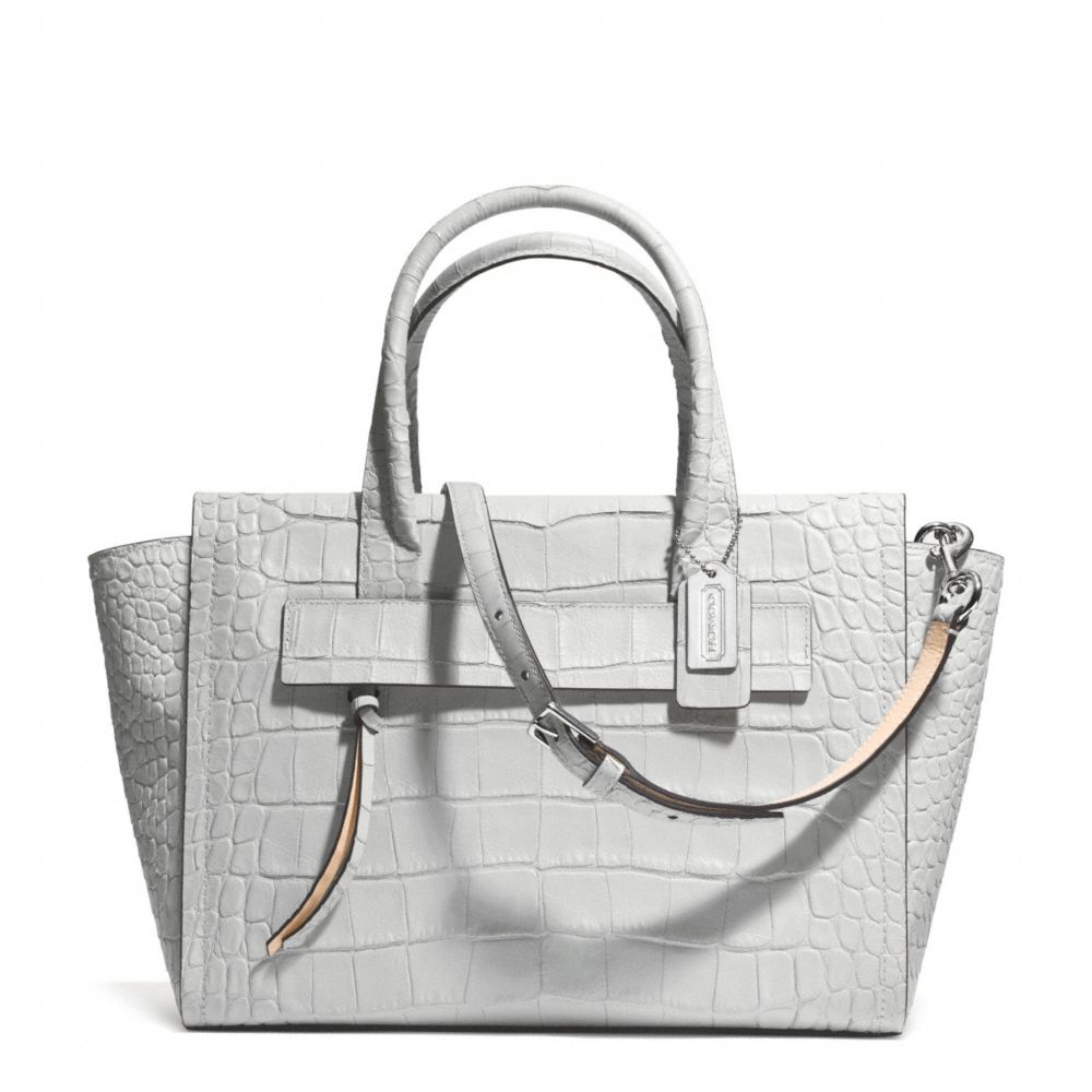 BLEECKER MATTE CROC EMBOSSED LEATHER PINNACLE RILEY CARRYALL - SILVER/GREY - COACH F30180