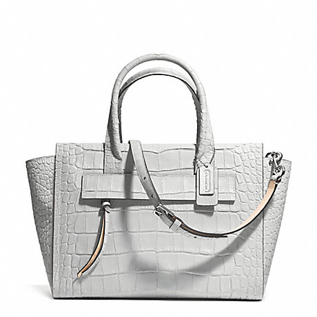 COACH f30180 BLEECKER MATTE CROC EMBOSSED LEATHER PINNACLE RILEY CARRYALL  SILVER/GREY