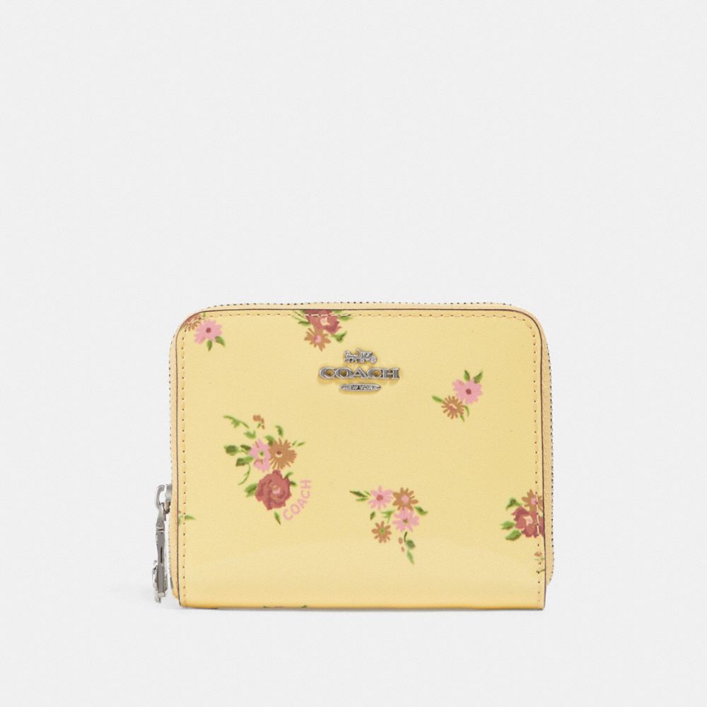 SMALL ZIP AROUND WALLET WITH DAISY BUNDLE PRINT - VANILLA MULTI/SILVER - COACH F30183