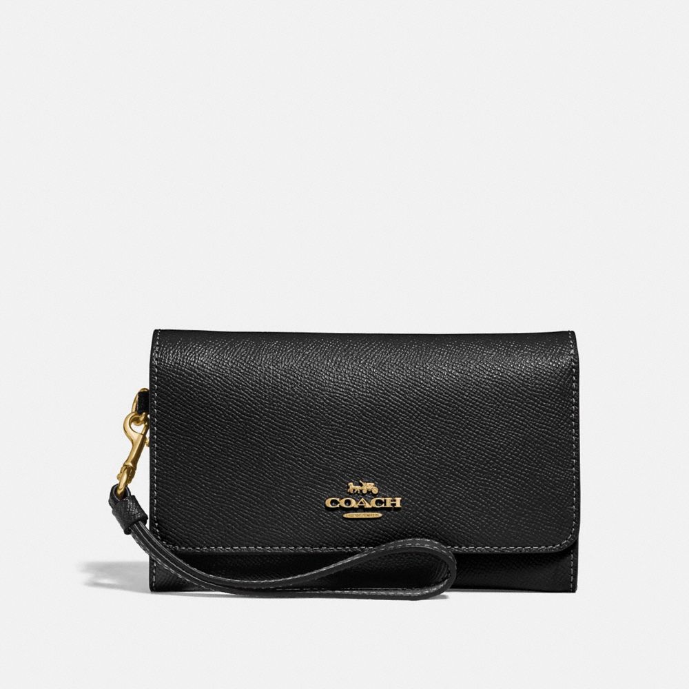 COACH FLAP PHONE WALLET - BLACK/LIGHT GOLD - F30205