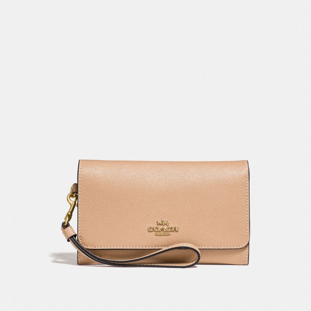 COACH FLAP PHONE WALLET - BEECHWOOD/light gold - f30205