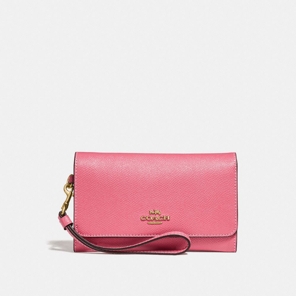 COACH FLAP PHONE WALLET - PEONY/LIGHT GOLD - F30205