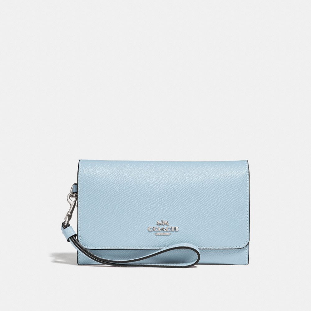 COACH F30205 FLAP PHONE WALLET SILVER/PALE-BLUE