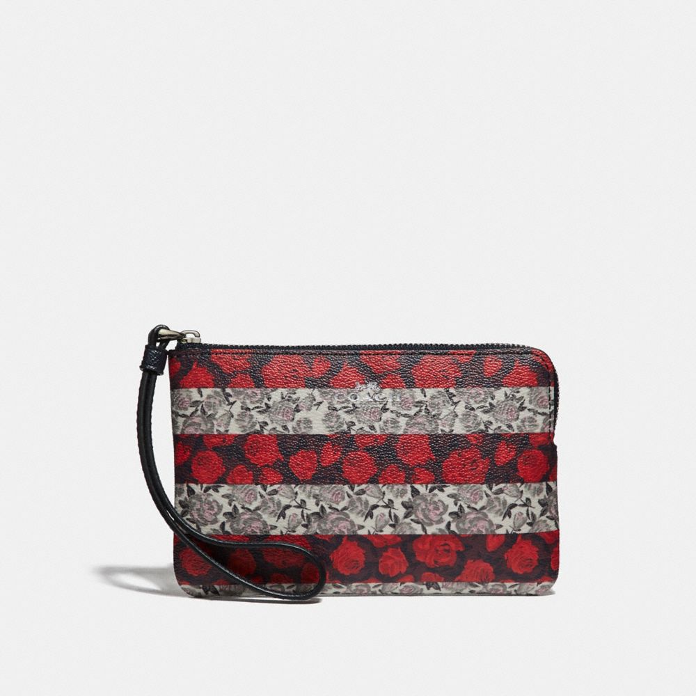 CORNER ZIP WRISTLET WITH ROSE QUEEN STRIPE PRINT - MULTI/SILVER - COACH F30208