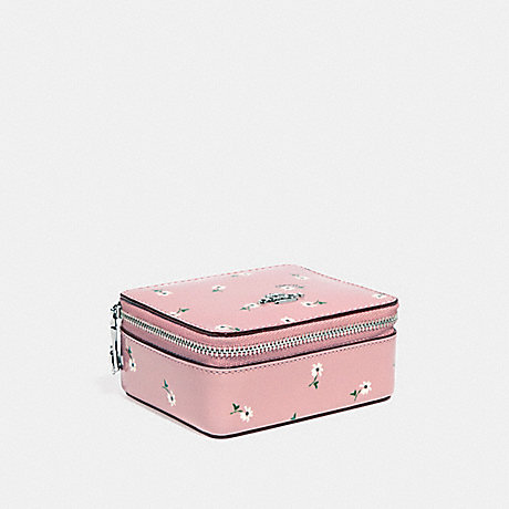 COACH F30214 JEWELRY BOX WITH DITSY DAISY PRINT AND BOW ZIP PULL VINTAGE-PINK-MULTI-/SILVER
