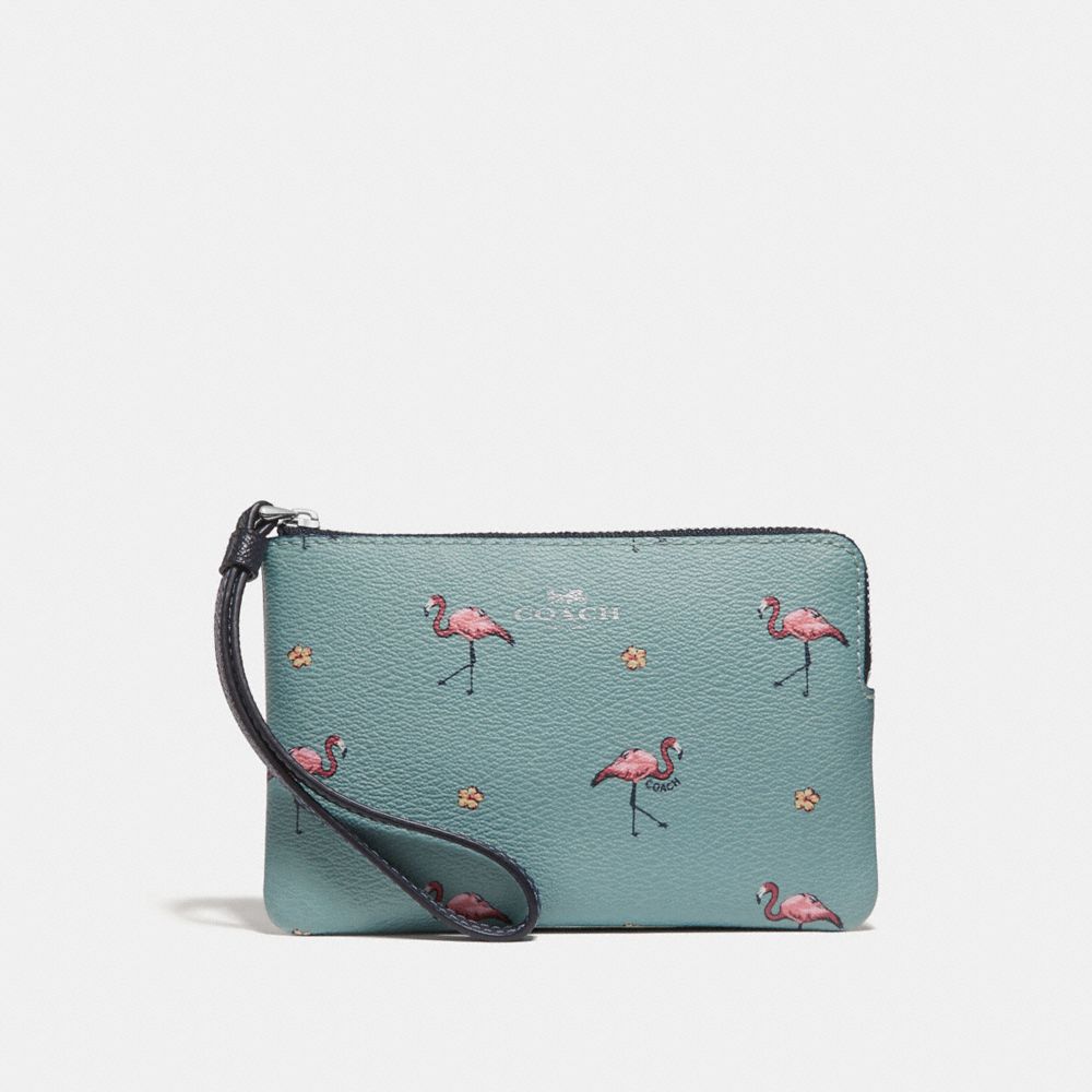 CORNER ZIP WRISTLET WITH FLAMINGO PRINT - COACH f30217 - SVNGV