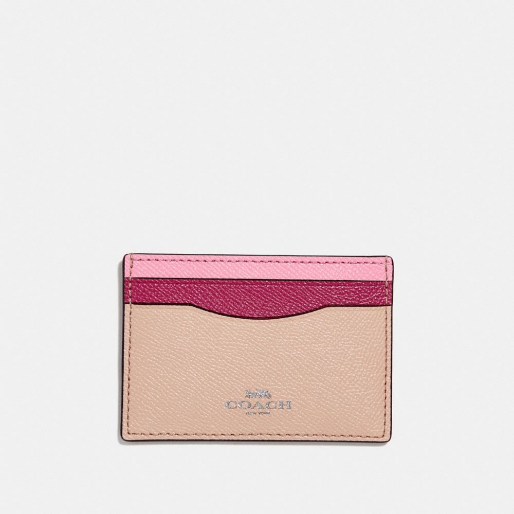 CARD CASE IN COLORBLOCK - COACH f30218 - SILVER/PINK MULTI