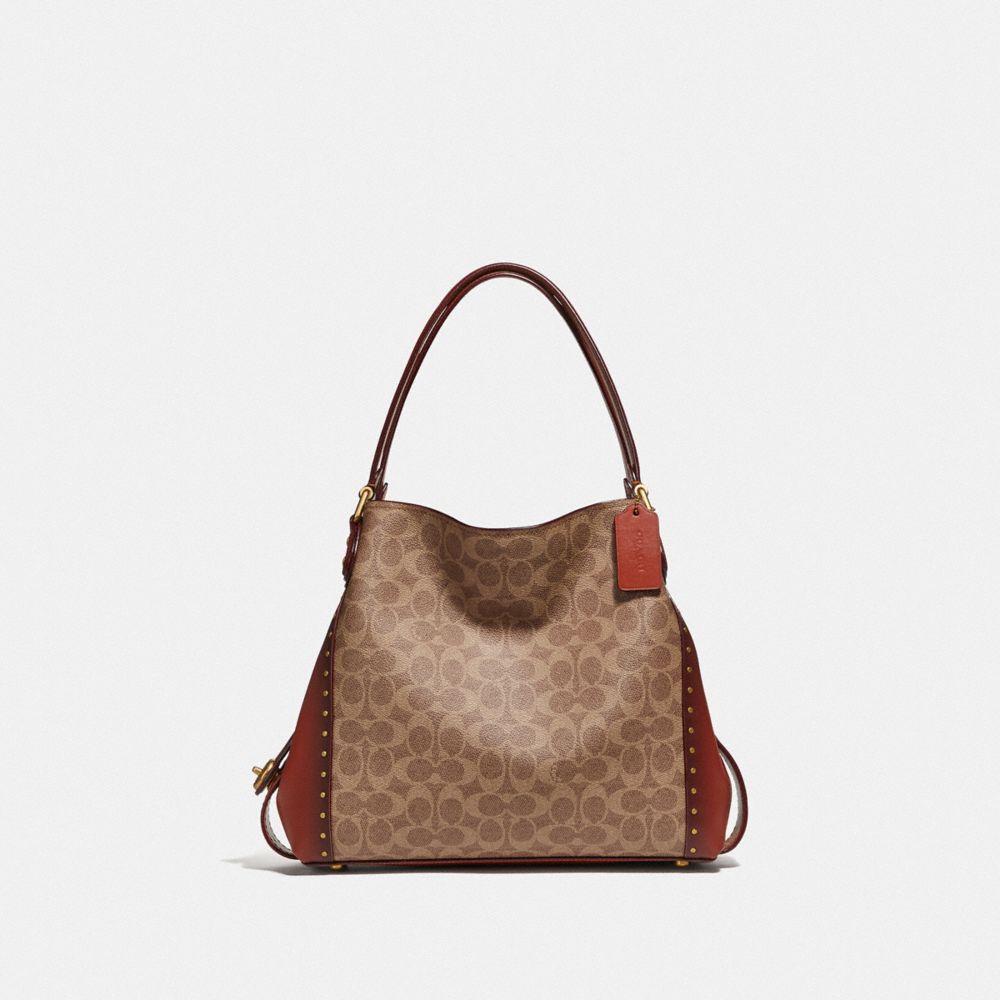 EDIE SHOULDER BAG 31 IN SIGNATURE CANVAS WITH RIVETS - B4/RUST - COACH F30220