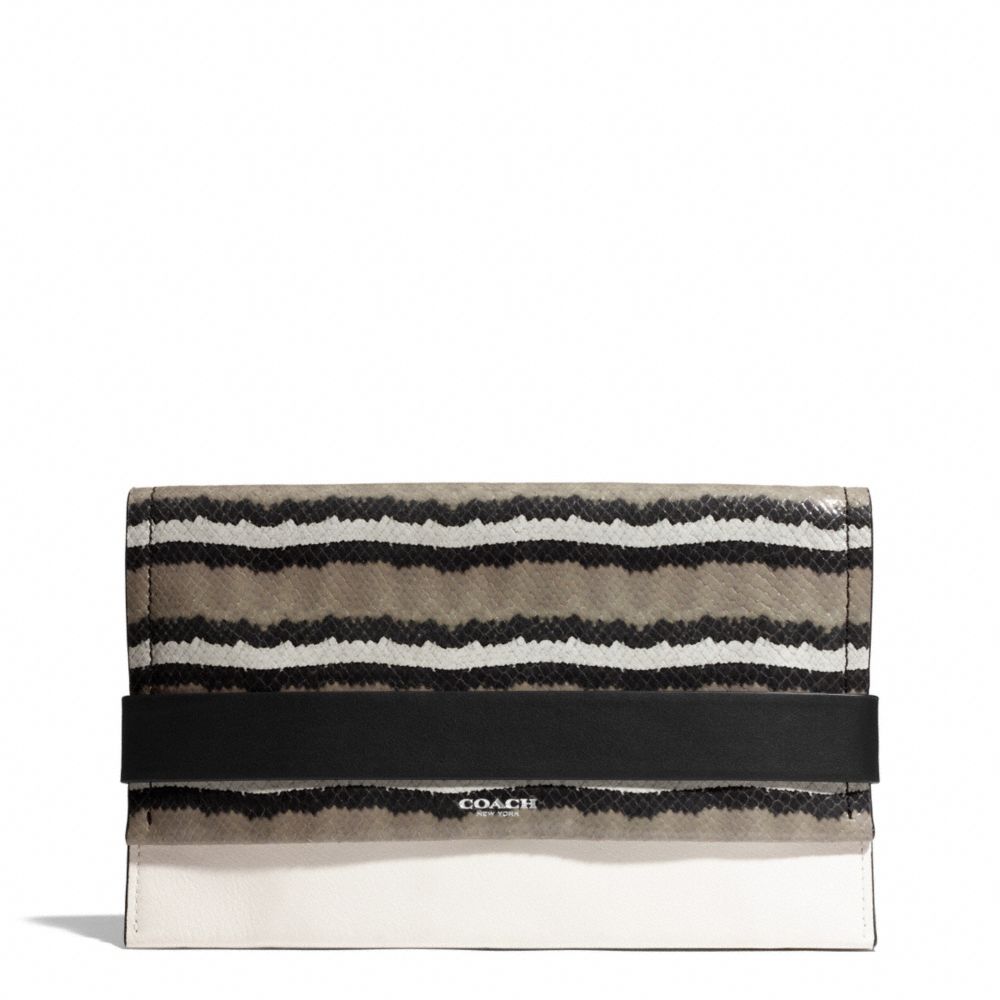 COACH BLEECKER PINNACLE PYTHON EMBOSSED CLUTCH - SILVER/CORIANDER - F30222