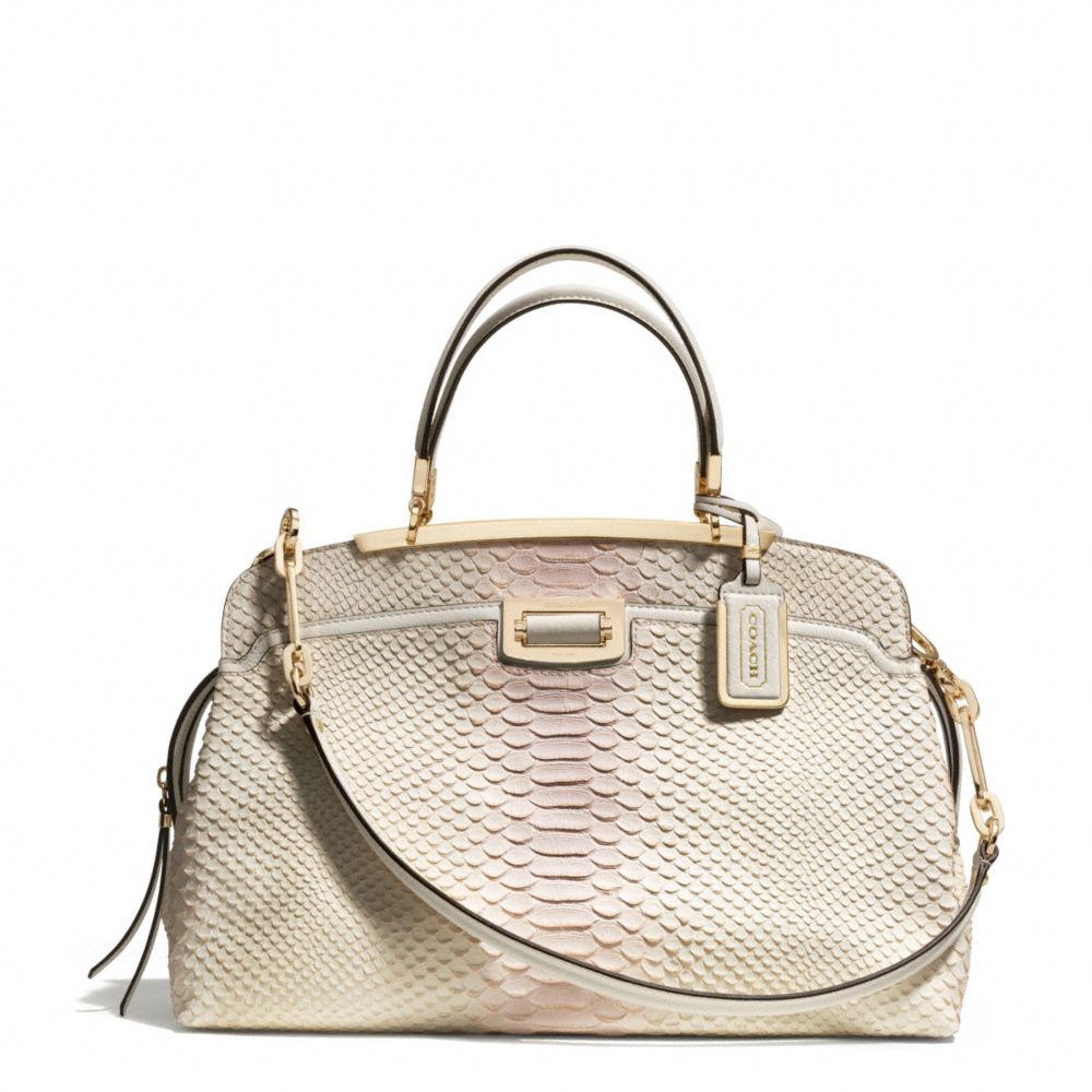 COACH MADISON PINNACLE PYTHON EMBOSSED DEGRADE LEATHER DOMED SATCHEL - LIGHT GOLD/NEUTRAL PINK - F30235