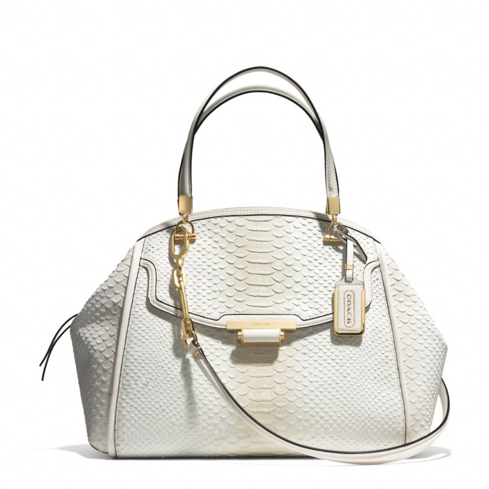 COACH MADISON PINNACLE PYTHON EMBOSSED DEGRADE LEATHER DOMED SATCHEL - LIGHT GOLD/WHITE IVORY - F30243