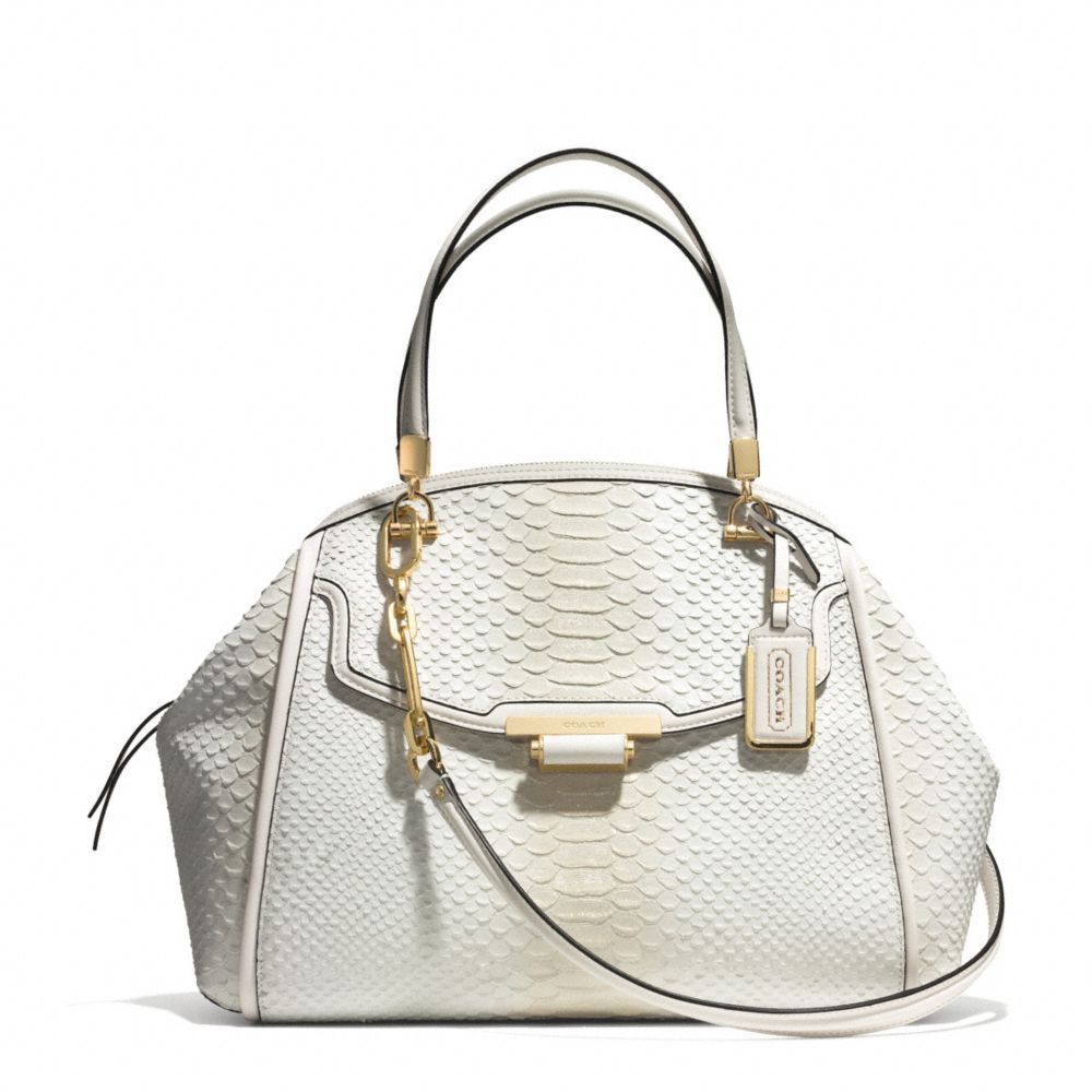 COACH f30243 MADISON PINNACLE PYTHON EMBOSSED DEGRADE LEATHER DOMED SATCHEL LIGHT GOLD/WHITE IVORY